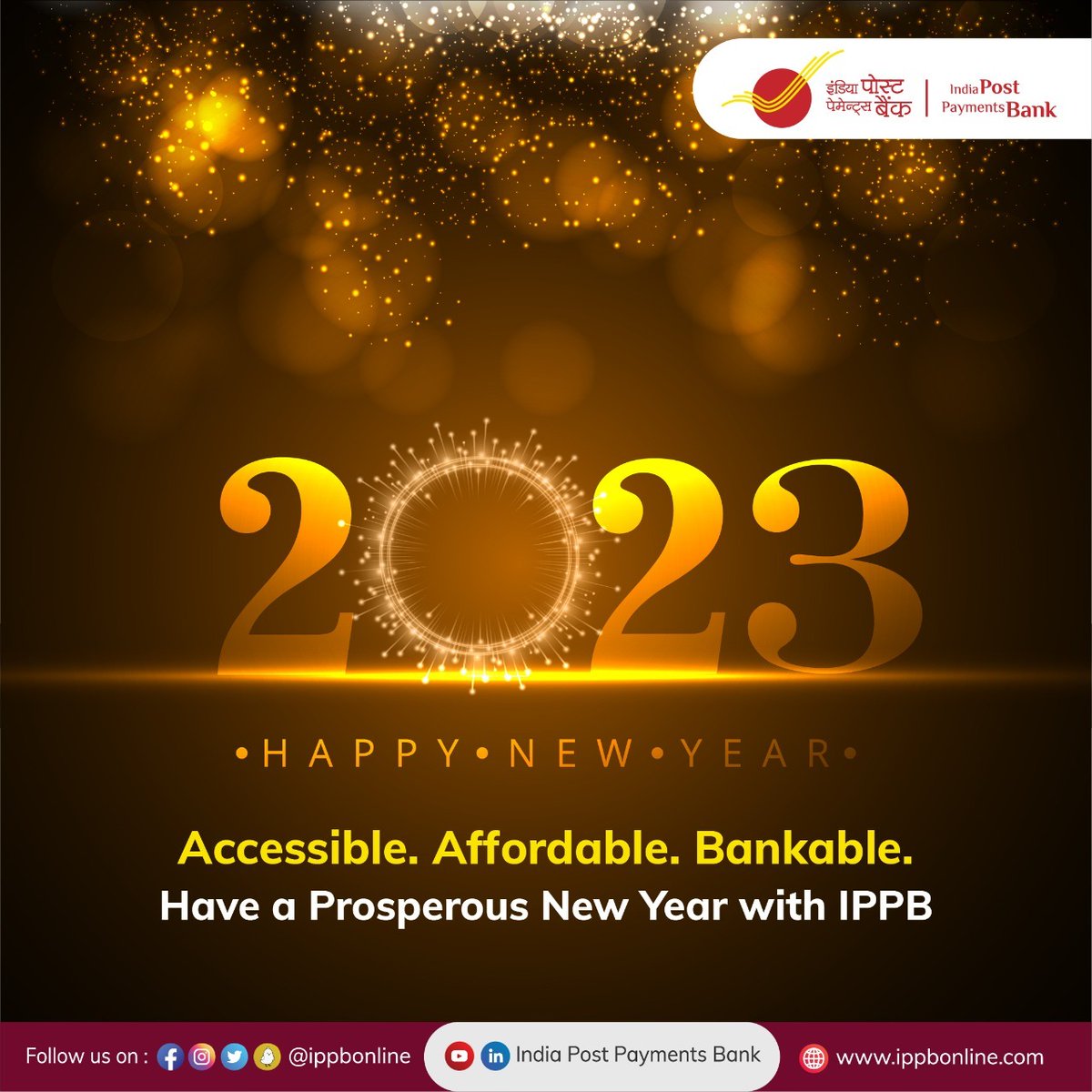 IPPBOnline's tweet image. Each new year is a gift of learning, growth, hope &amp;amp; success &amp;amp; that’s what @IPPBOnline believes in. This #NewYear we aim to strengthen our goal of reaching millions of hearts at every mile to deliver convenient banking for all.

#Aapkabankaapkedwaar #Bankingatlastmile #NewYear2023