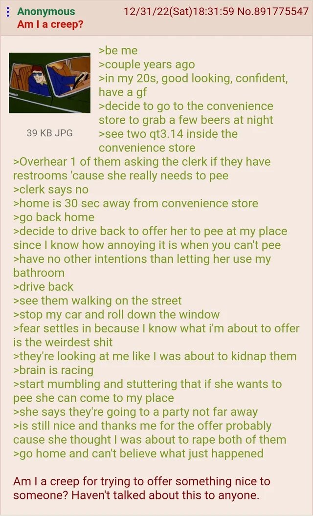 GreenTextPost's tweet photo. @libertycappy Anon is a creep https://t.co/0ImFnD7C4v