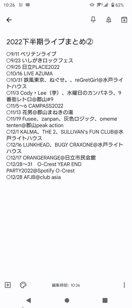 JROCK_1068's tweet photo. 【2022年振り返り】
去年は50本以上ライブに行けました！
今年もライブ行きまくります！
よろしく！
#日曜日だし邦ロック好きな人と繋がりたい https://t.co/Env8l0xgXm