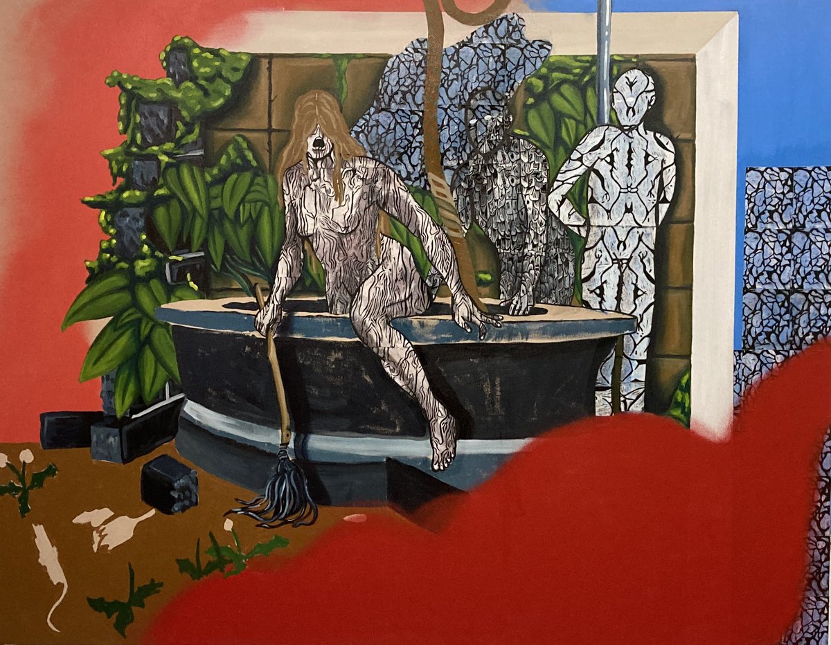 husky_jack's tweet photo. Thought I’d show some in-progress shots of a new painting. I’m working towards a new solo exhibition this spring. #painting #NewYearEve #studio #calgary #printmaking #drawing #truth #homage #yyc #contemporaryart https://t.co/RcmKh4HDTQ