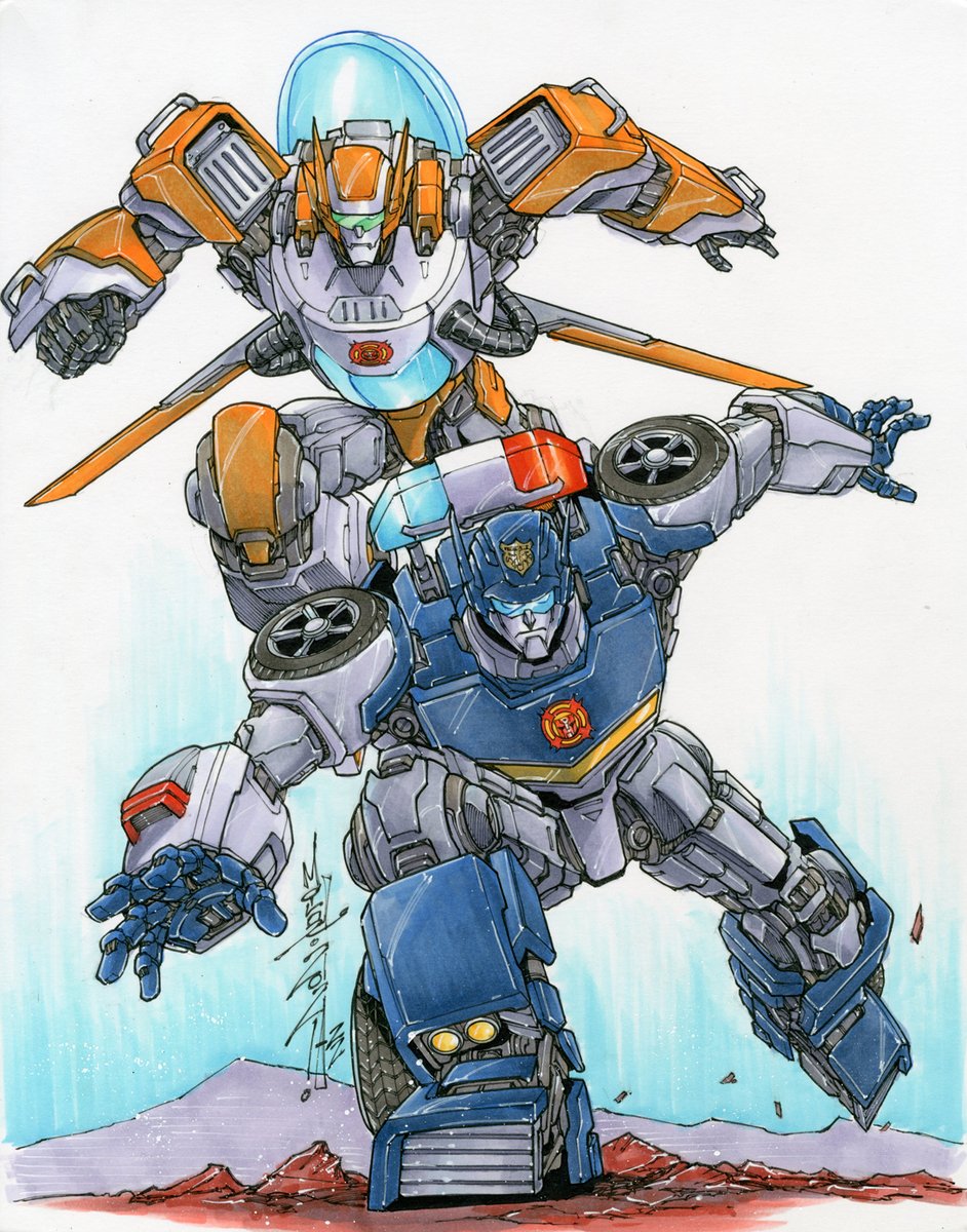 TF: Rescue Bots Chase and Blades commission.
How I would have drawn them if they showed up in a comic I was drawing ;p

#Transformers #Hasbro #RescueBots #Chase #Blades #commission #copicmarkers