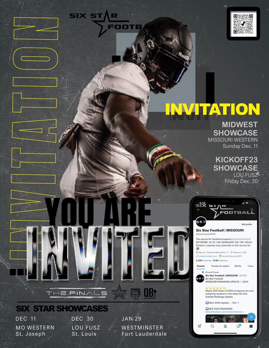 sixstarfootball's tweet photo. @jocksanders6 

Six Star Football  | FLORIDA SHOWCASE

You are invited to compete at the Six Star Football Florida Showcase on Jan 28 at Westminster Acad. in Ft. Lauderdale.  

— Sat Jan 28
— Westminster (Fort Lauderdale)
 — Class 2023-2027

REGISTER

https://t.co/0uFcZDcrQm https://t.co/k1y02X4eFb