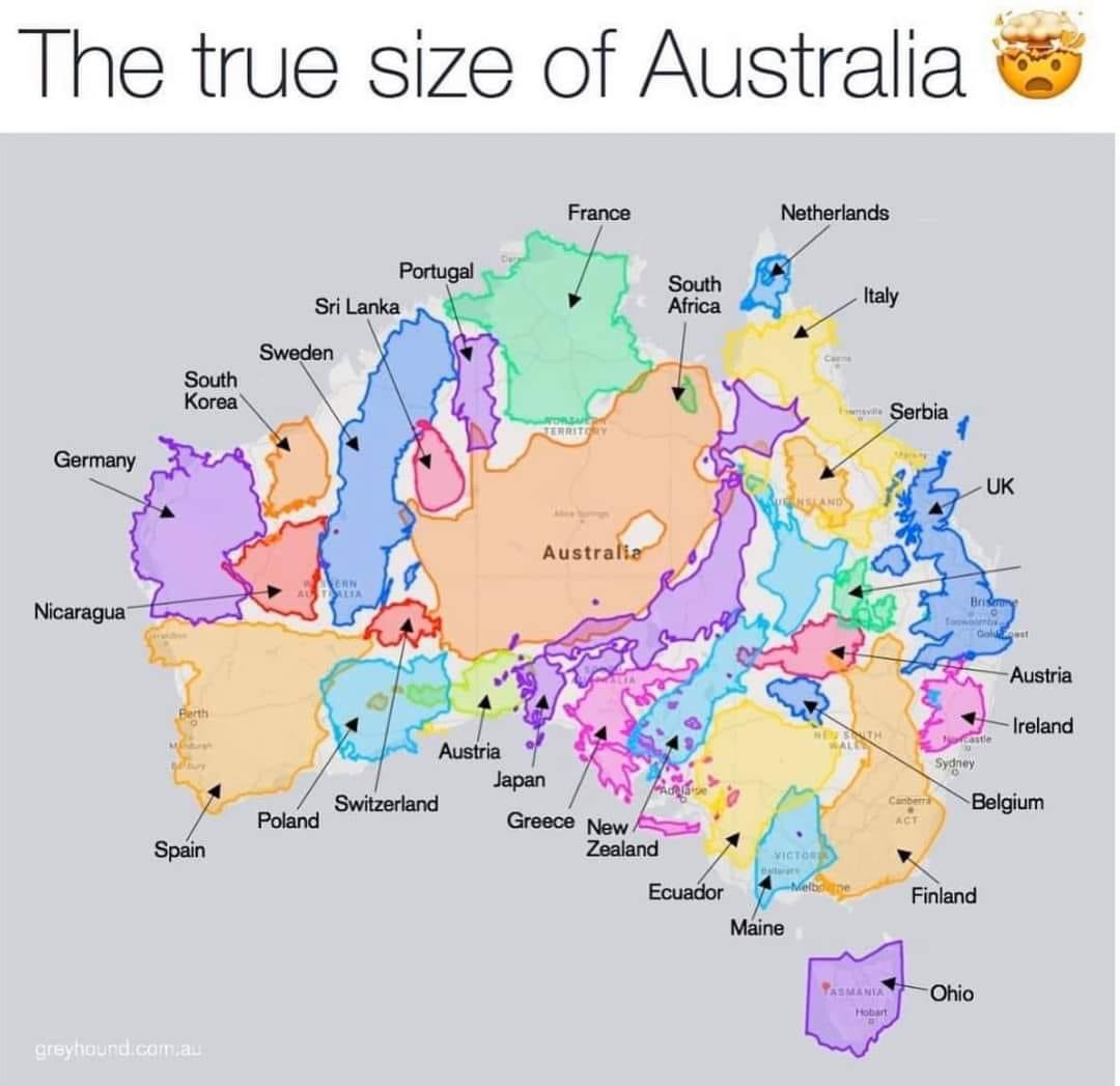 L_DeWeaver's tweet photo. If you live overseas &amp; don’t know how big Australia is, thought you’d appreciate this one, @ProfStrachan @arlenenewbigg @ChrisDeWeaver https://t.co/c935E7IyPY