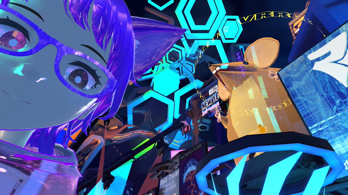 AndyFidel_'s tweet photo. It's the new year! What better time to explore & get playful โจ Love our community spaces in #socialVR! And how #VRChatSquare became a yearly tradition in the metaverse tour. #VRCNYE2023 https://t.co/cEz1AfolFp