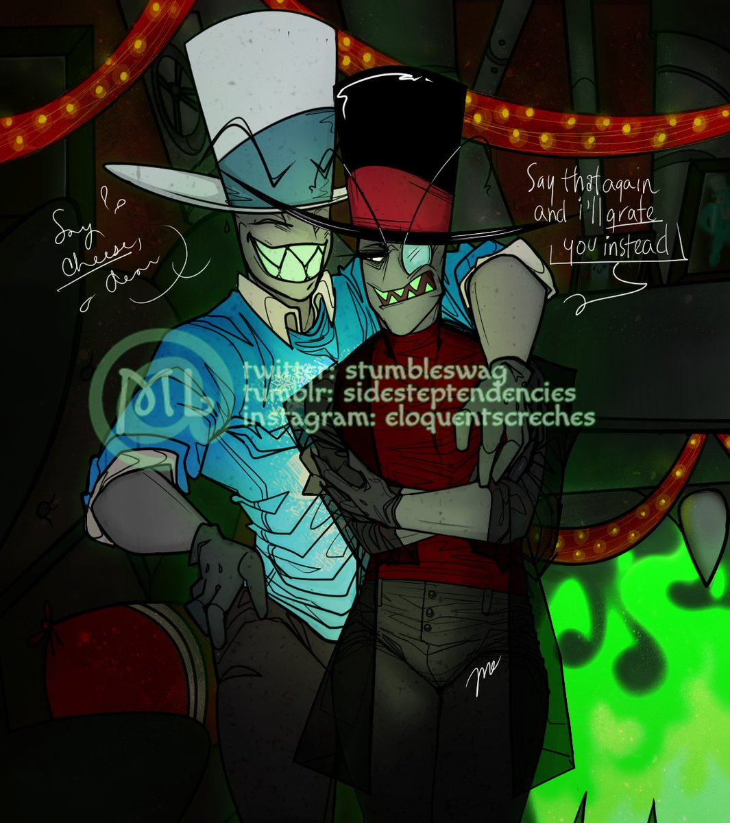 stumbleswag's tweet photo. HAPPY NEW YEARS, EVERYONE!!! Promised myself I'd get this done before midnight and I DID aaa

All the love from myself and @SMadness55 and these two idiots from the #domesticblister universe ❤️ 

#heroicau #Villainousfanart https://t.co/a6ghYPGbEA