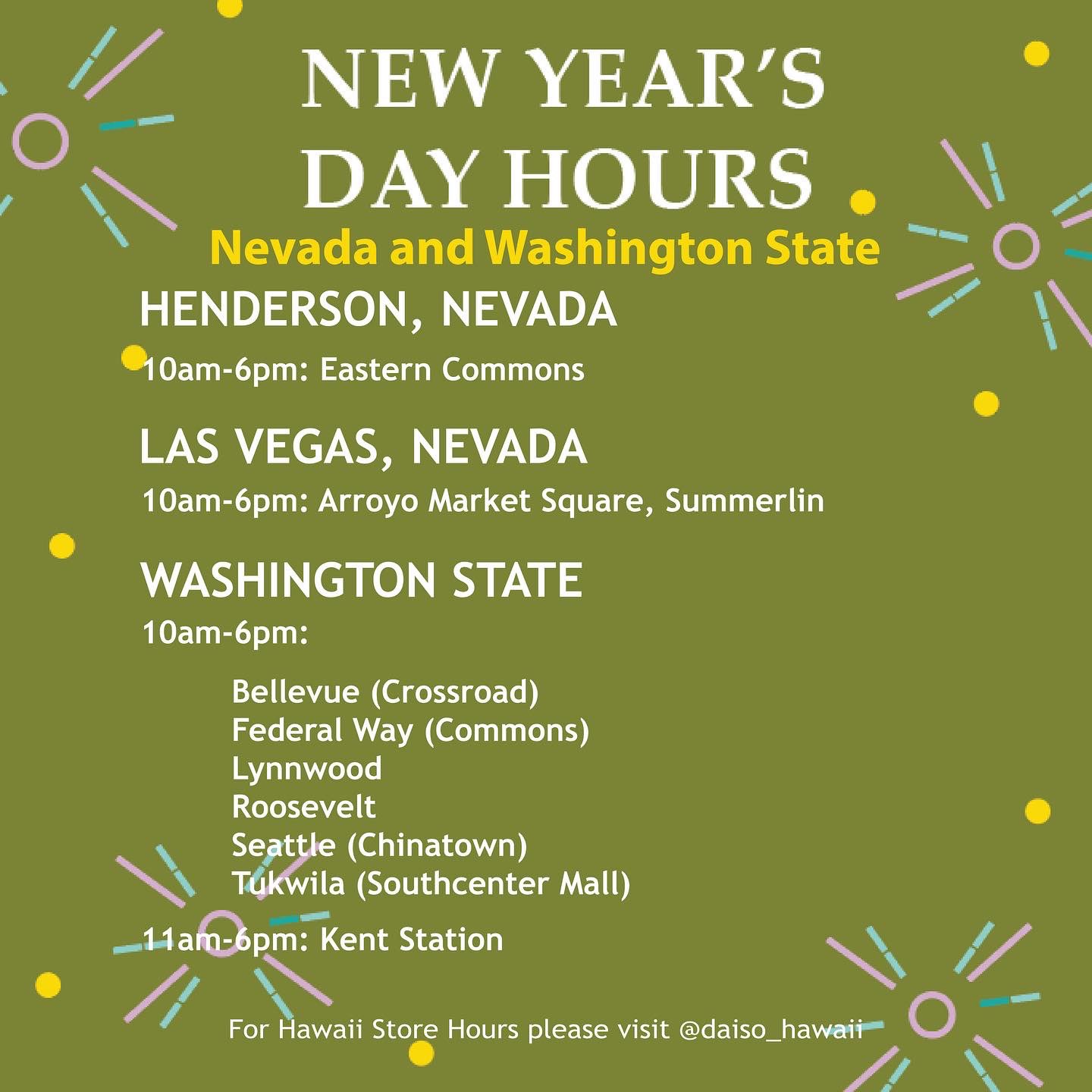 Daiso USA Official on Twitter "Part 1 of our New Year’s Day hours