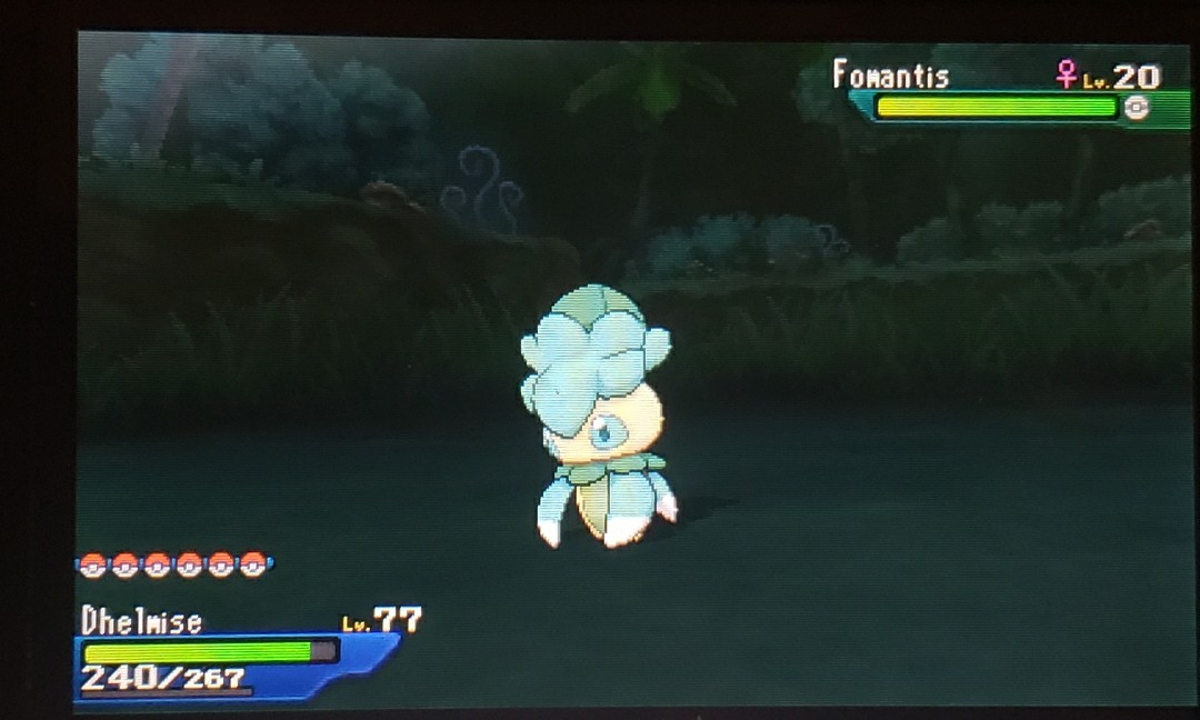 Shiny Fomantis, random! Just setting up Morelull and found this cute orchid mantis 🌺✨