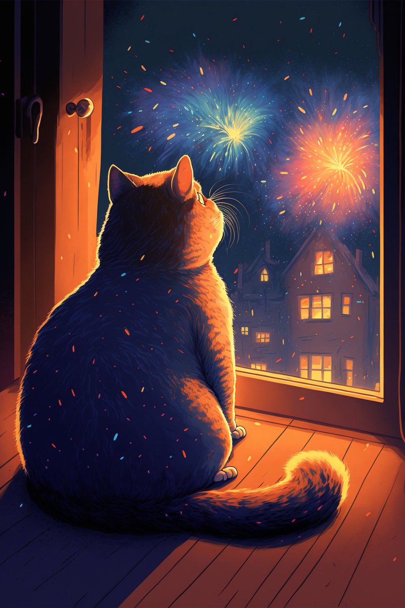 IrdandMJ's tweet photo. Happy new year! #midjourney #cats #HappyNewYear https://t.co/0xfJcVldnA