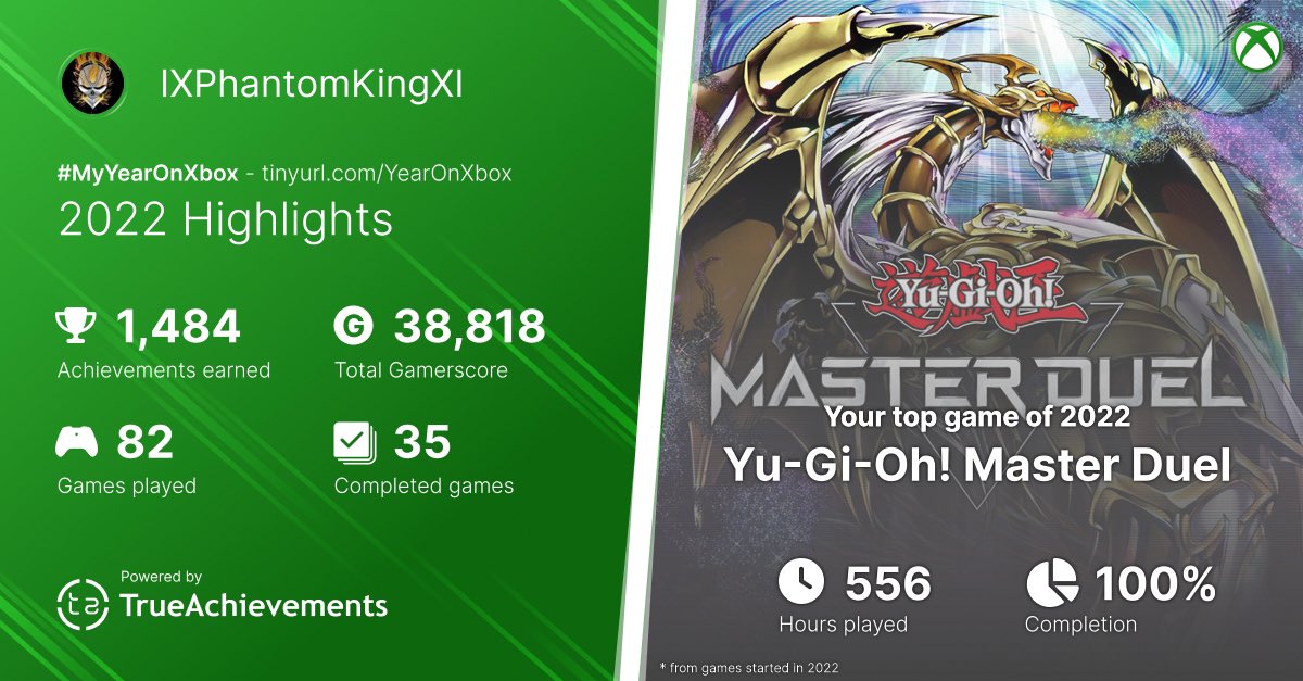 A look back at 2022 with Xbox! Lots of great games, but of course gotta get those daily login missions for Yu-Gi-Oh! Master Duel! 😆

Looking forward to all the great stuff to come in 2023!

#MyYearOnXbox #TrueAchievements #YuGiOhMasterDuel #YuGiOh #Xbox