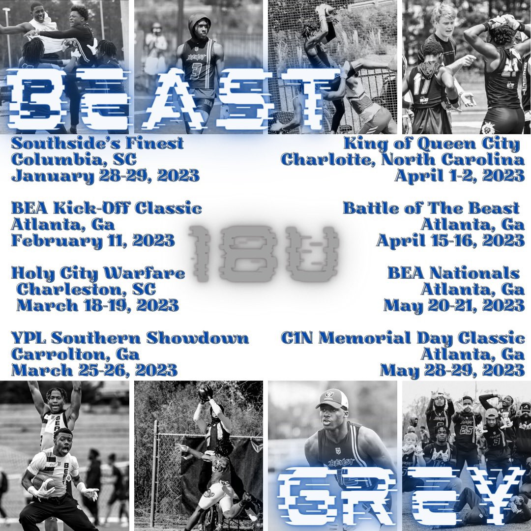 Beast Elite 15U, 18U Blue &amp; Grey 2023 Schedule‼️🦁🏈

It’s going to be a movie this year‼️🎬🍿