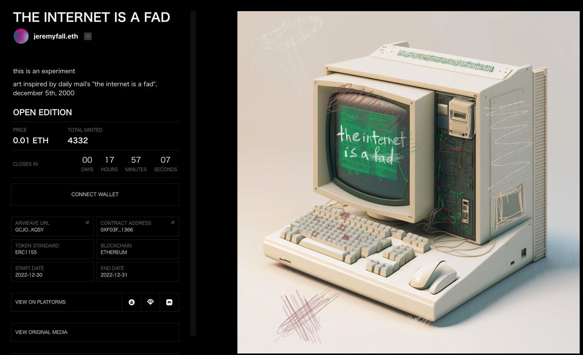 thisisseigo1's tweet photo. 曰く、アナウンスもマーケもなんもなく、何人が #JeremyFall (@jeremyfall )のやることに付いてくるかを知る実験

ってことで生まれた↓の #NFT 

そして次の日にはほぼ同様の作品が #Freemint で生まれてるww
あと18時間
1700万ミントってマジか？？

🔗: https://t.co/GzGjDAg2M1 https://t.co/ahtINvlpR4