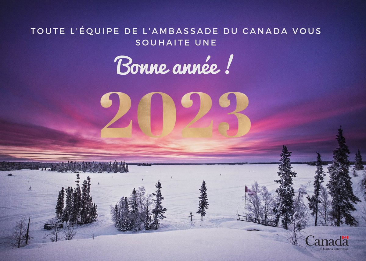 Toute l’équipe de l’<a href="/AmbCanFrance/">Ambassade du Canada en France</a> et moi-même vous adressons à vous et vos proches nos meilleurs vœux de paix, santé et bonheur pour cette #NouvelleAnnee. Hâte de promouvoir notre #AmitieCAFR 🇨🇦🇫🇷 avec vous en #2023!
