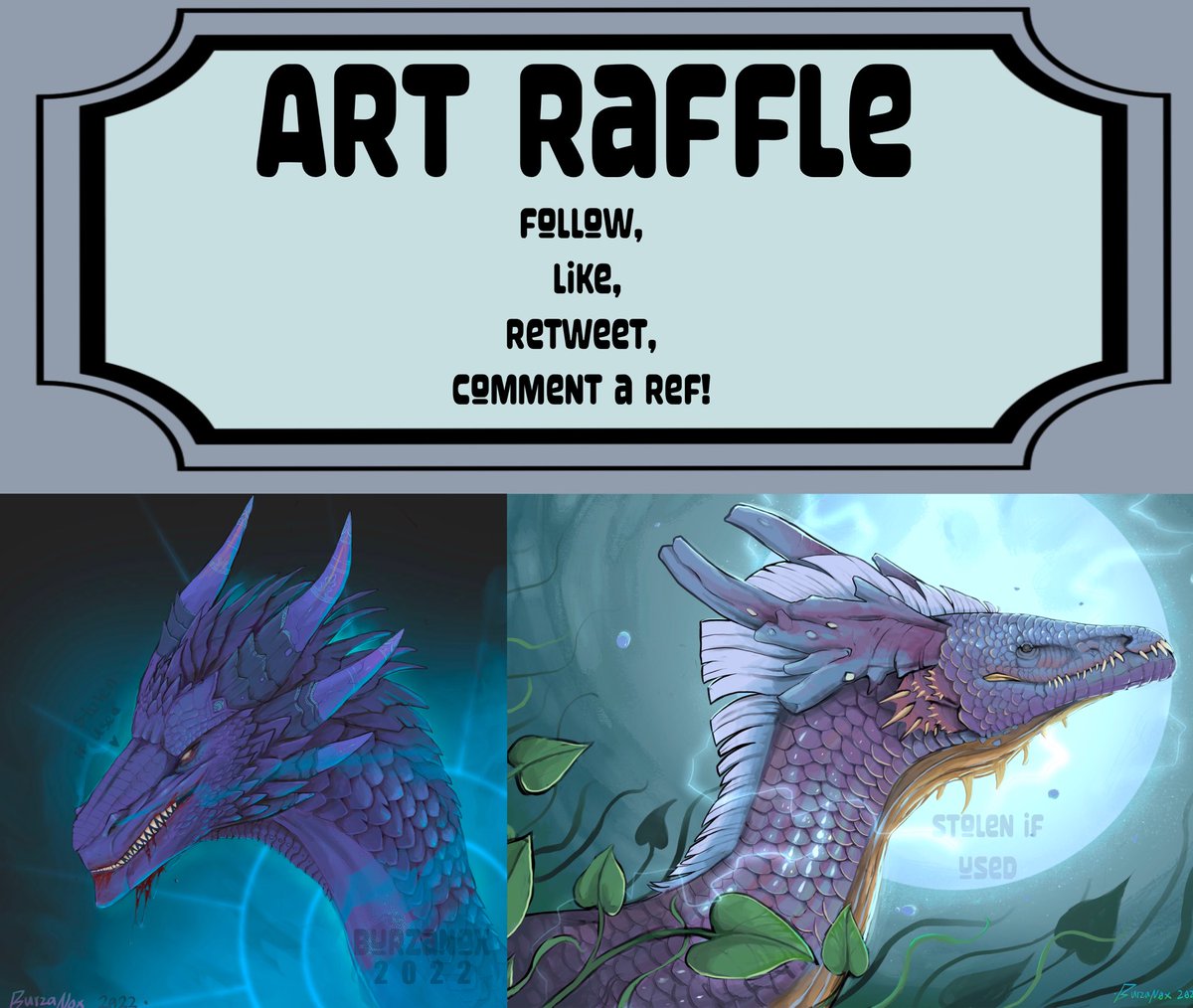 BurzaNox's tweet image. 💠New years art raffle!💠

Rules:
-follow
-like
-retweet
-comment a ref (non humanoids only please!)

Winner will get an artistic liberty headshot illustration. Ends January 19th 💜