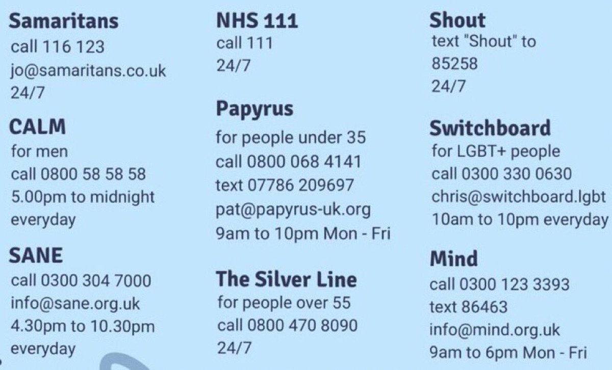 Jessica Adams on Twitter "UK telephone numbers if you need to talk to