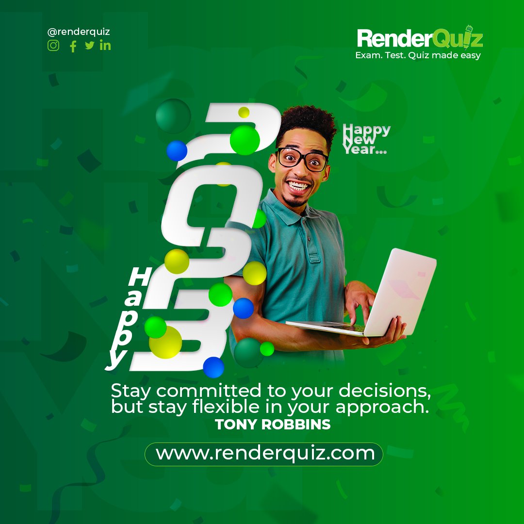 Renderquiz's tweet image. Happy New Year 🎊, May your new bring you good tidings, everything shall be easy for you this year..

Visit: renderquiz.com to register and create all types of assessments easily this year.

#HappyNewYear2023  #examsmadeeasy #onlinetest #onlineassessment #recruitment