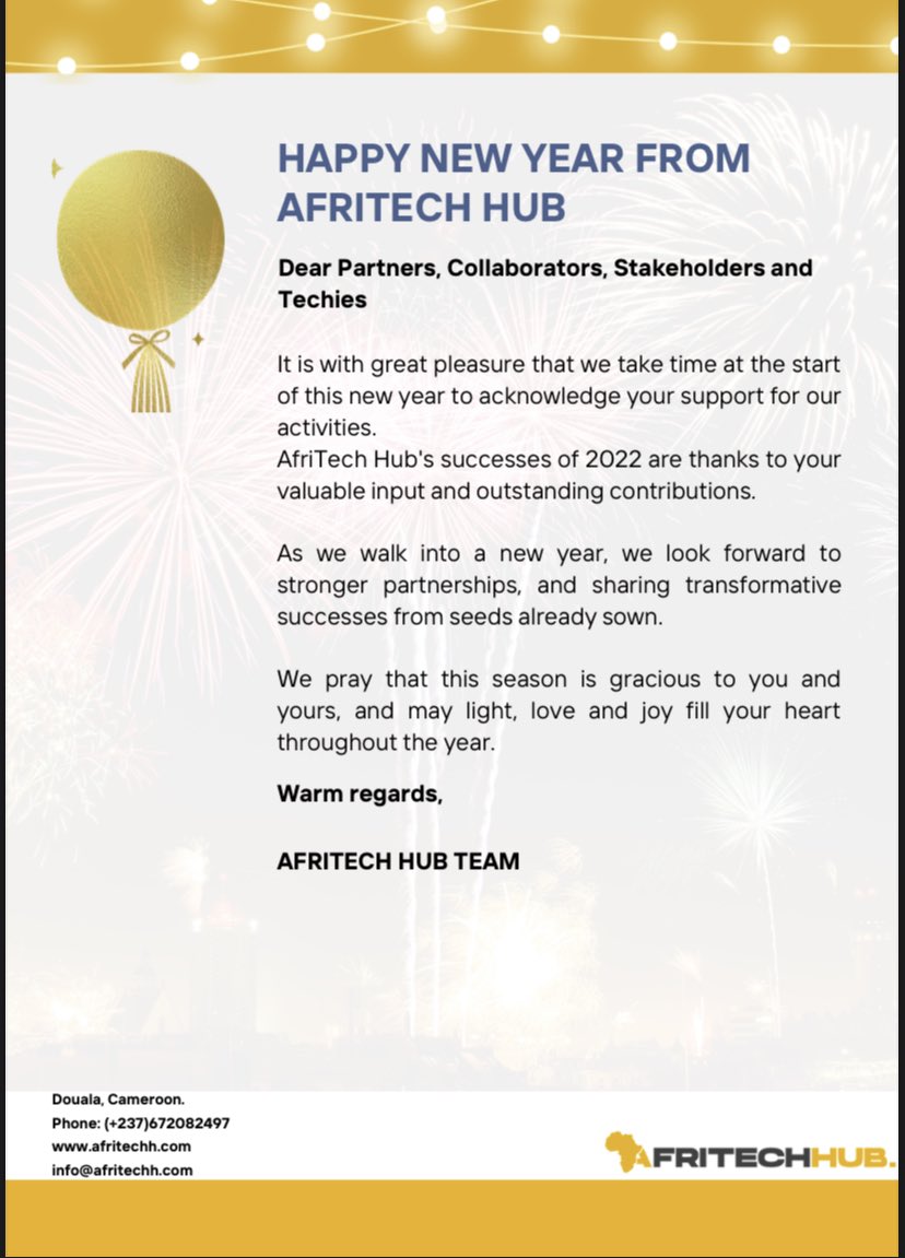 Happy New Year from everyone at Afritech Hub to you. We look forward to having a tech filled year with all of you.