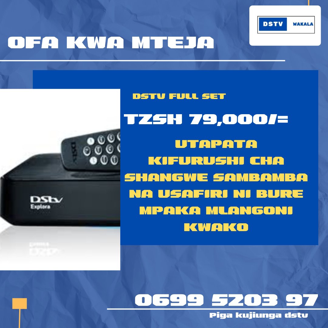 dstv_wakala's tweet photo. Mteja Mpya wa dstv atapata kifurushi Cha Shangwe (34,000)
#HappyNewYear2023 #Mpwa https://t.co/HKYONiHsd0