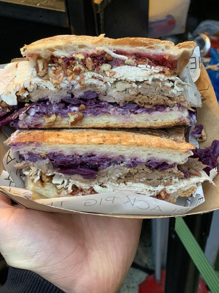 ‘The Sleigher’ from The Black Pig in Borough Market, London (smoked turkey, roast pork, red cabbage, cranberry sauce, leek mayo, stuffing, pecans)