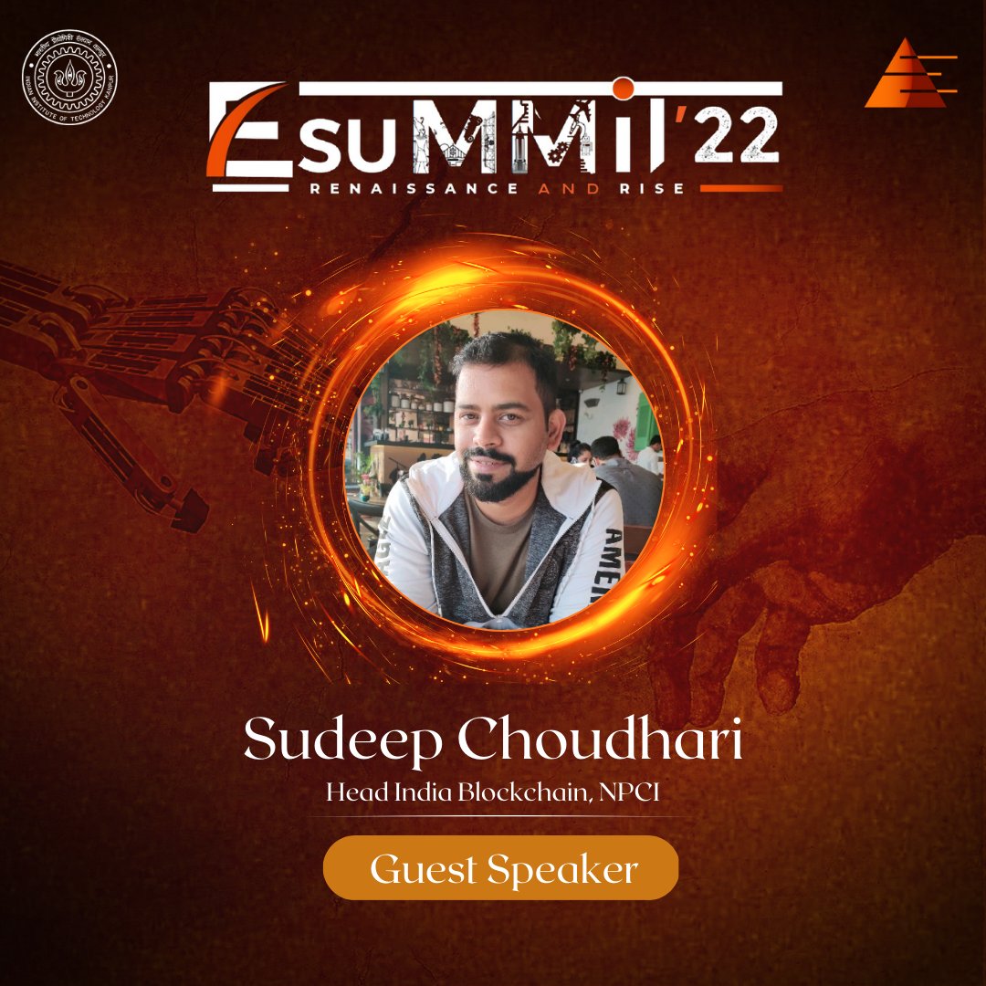 We are proud to announce Mr. Sudeep Choudhari as a Guest Speaker.

He is a blockchain evangelist known for his work in India's DeFi journey and its applications as an emerging financial technology that eliminates banking fees.

#ecelliitk #iitkanpur #esummit22 #npci #blockchain