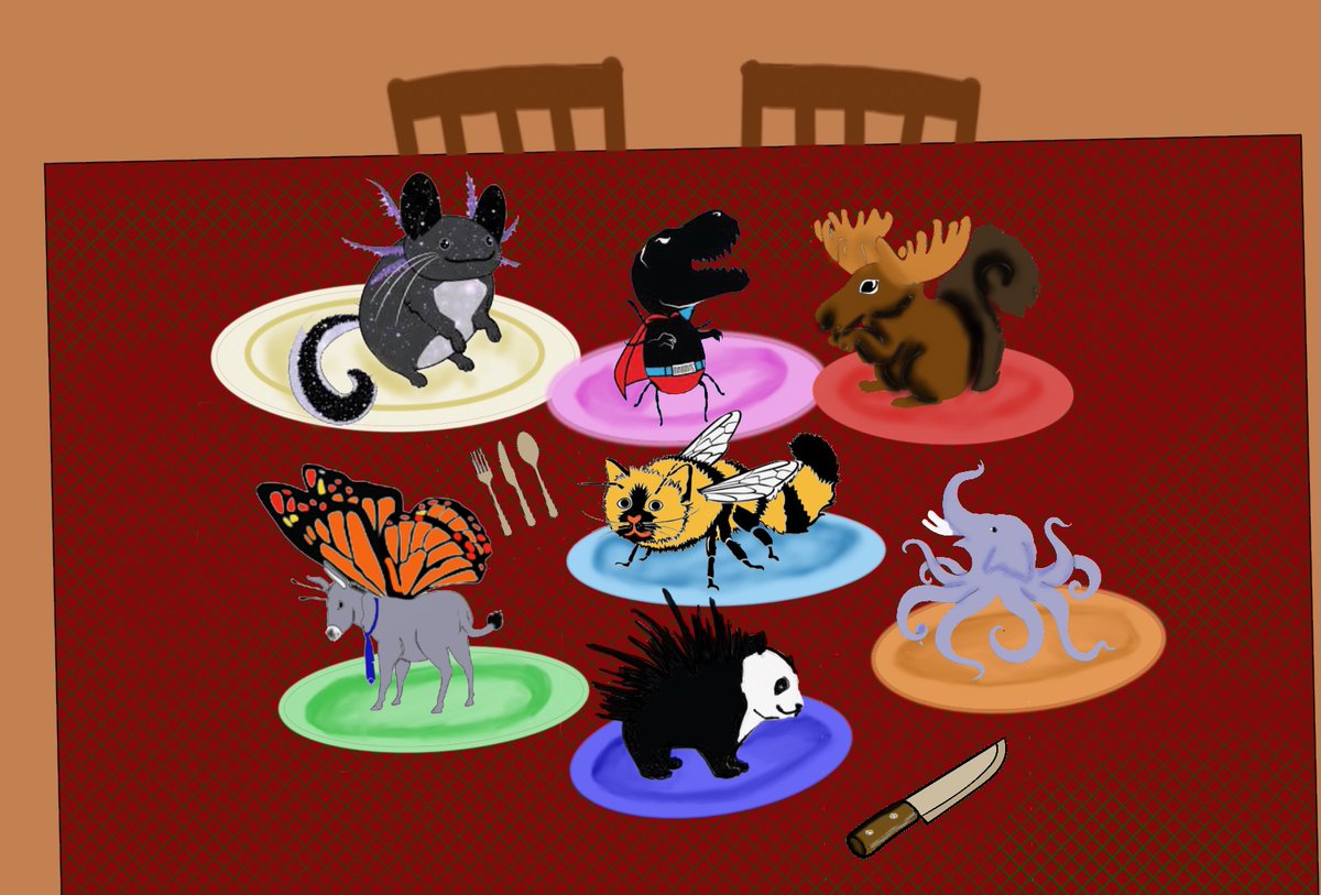 GottaBeCrazy2's tweet photo. #RogueMasHunt2022 #item36 Feast of the Seven GISHes: The Feast of the Seven Fishes is an Italian-American Christmas Eve tradition arising from Vigilia. Create a scene showing seven GISH mascots at a table celebrating the All-idays together. #FeastOf7GISHes #RogueHunt #GISH https://t.co/Mlhigjw0ye