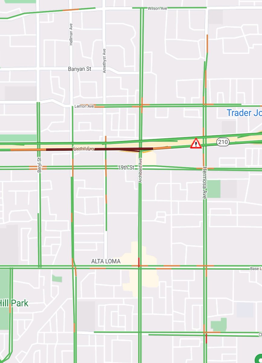 paininthepass's tweet photo. Traffic Alert for eastbound 210 at Archibald Ave. Reporting a solo vehicle crash blocking 3 left lanes. #PainInThePass #210freeway #TrafficAlert https://t.co/J5njFD5Qzo