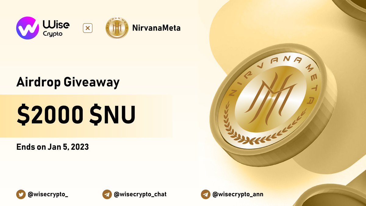 Wise Crypto (@wisecrypto_) on Twitter photo 🥳 Wise Crypto X NirvanaMeta $NU Giveaway
🏆Prize Pool - $2000 $NU
To Enter
✅ Follow @NirvanaMetaEn & <a href="/WiseCrypto_/">Wise Crypto</a>
✅ RT & Tag Friends
✅ Complete task on gleam.io/fVJdz/wise-cry…
#Airdrop #NU #Giveaway #IDO #Crypto #NFT 🥳 Wise Crypto X NirvanaMeta $NU Giveaway
🏆Prize Pool - $2000 $NU
To Enter
✅ Follow @NirvanaMetaEn & <a href="/WiseCrypto_/">Wise Crypto</a>
✅ RT & Tag Friends
✅ Complete task on gleam.io/fVJdz/wise-cry…
#Airdrop #NU #Giveaway #IDO #Crypto #NFT