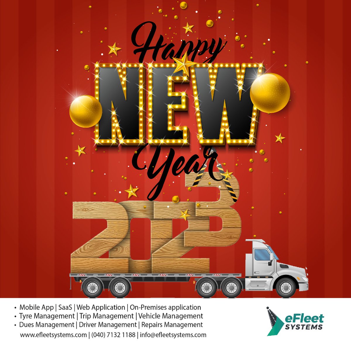 EfleetSystems's tweet photo. eFleet Systems wishes you a prosperous New Year! May this year pave the way for success and accomplishments. 🏆🎉🎊
#NewYear2023 #Welcome2023 #BYE2022 #efleetsystems https://t.co/7YEK6v9NFS