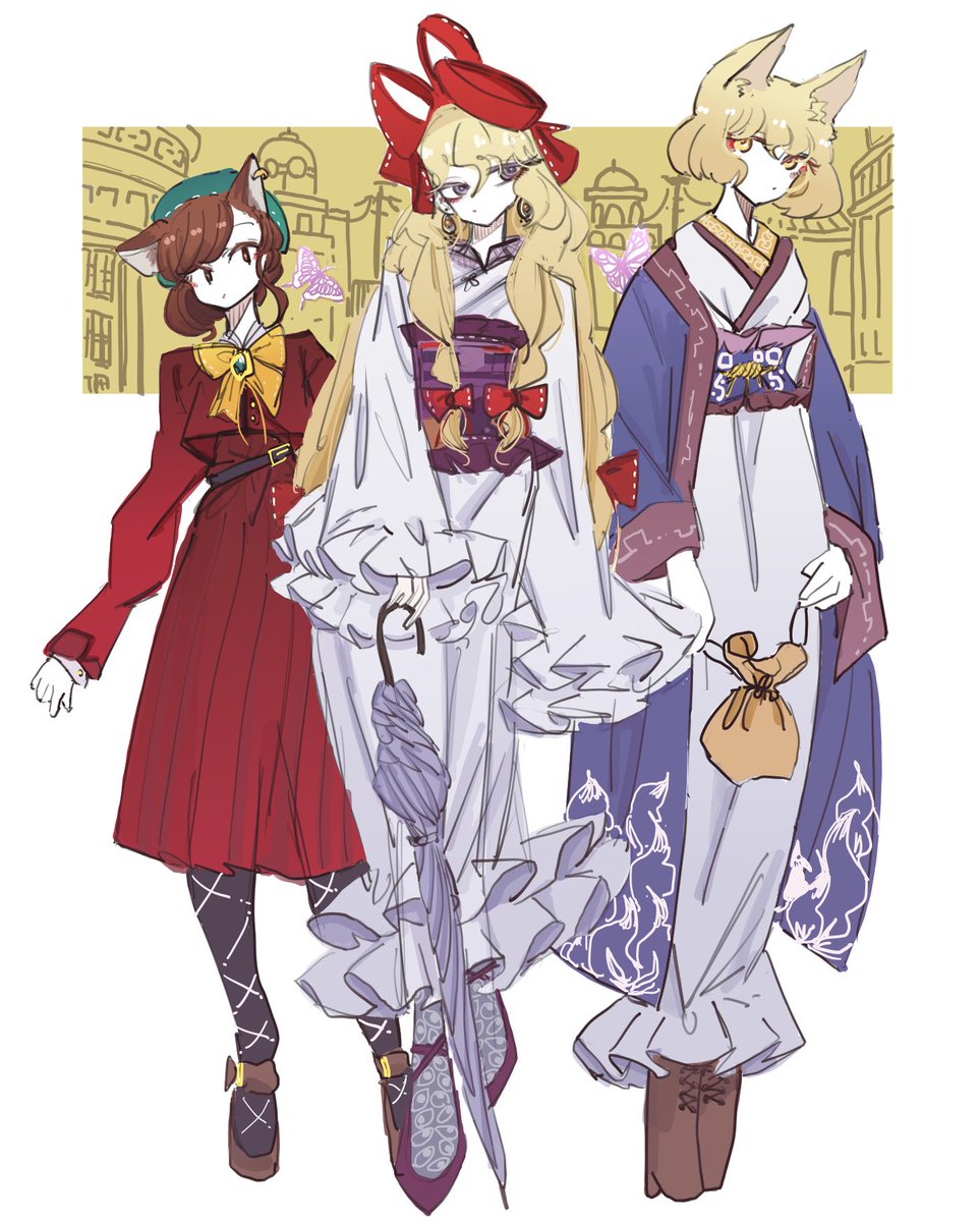 博麗霊夢 ,茨木華扇 ,霧雨魔理沙 ,魂魄妖夢 ,西行寺幽々子 「去年の4枚 」|全立@例大祭こ02aのイラスト