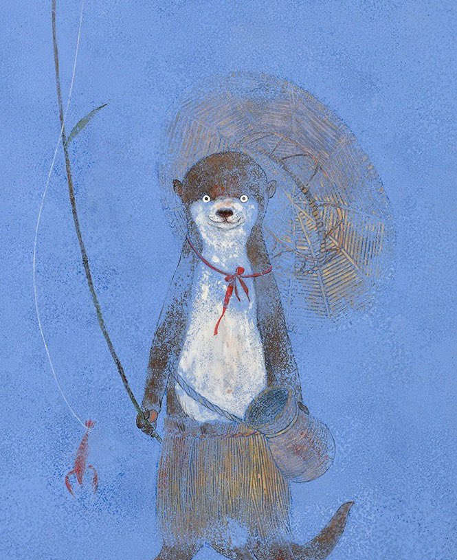 hat straw hat no humans bear blue background holding solo  illustration images