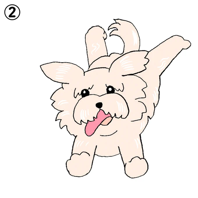 描けました①いっしょにこたつで温まっている風神雷神②元気なマルチーズ③大掃除疲れちゃったひまわりたち 