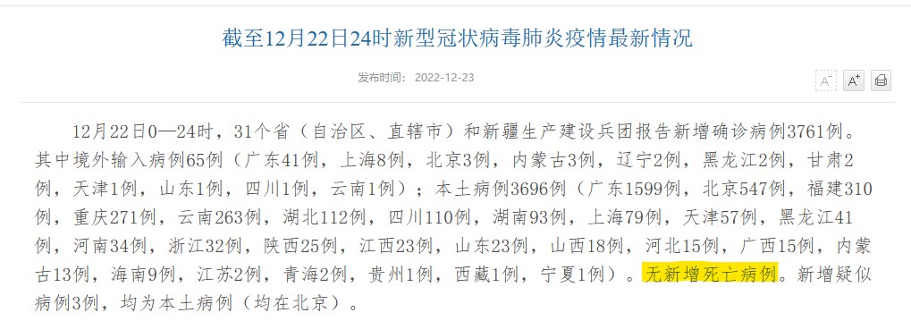 free_air_roc's tweet photo. 中共官方整個12月的通報，全國新冠死亡僅12例。我特別查了我爸爸走的12月22日——無1例新增死亡。
現在人死，不僅死無葬身之地，還死得稀裏糊塗。
屍橫滿地，哀鴻遍野，原來他們都是「笑」死的！ https://t.co/KbLr1JM4Nd
