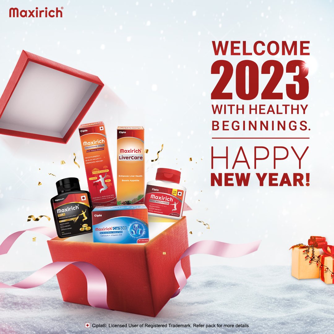 maxirich_in's tweet photo. As we welcome 2023, let us be the best versions of ourselves! ​

Maxirich wishes you a Happy New Year where you are healthy and happy together with your loved ones. ​
.
.
.
#MaxenergyMaximmunity #immunity #Cipla #CiplaHealth #Maxirich #happynewyear2023 https://t.co/Pd1u4rayoQ