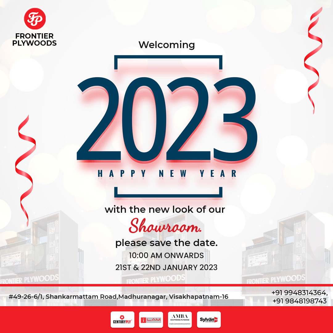 Frontier_Ply's tweet photo. Happy New Year!
#frontier #plywoods #frontierplywoods #lokeshgolecha #igmarketing #indogolechamarketing #jci #vizag #visakhapatnam #vizagbeach #vizagblogger #quality #newoopening #grandopening #january #30years #modernizated #renovationproject #renovation https://t.co/SXVEAJFNvF