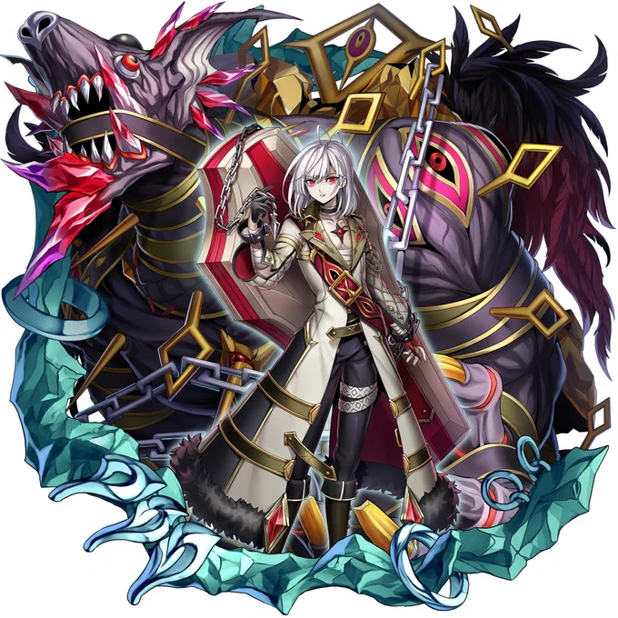 儚げ細身青白肌白髪少年メギドのアクィエルくんの高解像度立ち絵貼っとくわね。黒い服が通常、白い服がリジェネ版。 