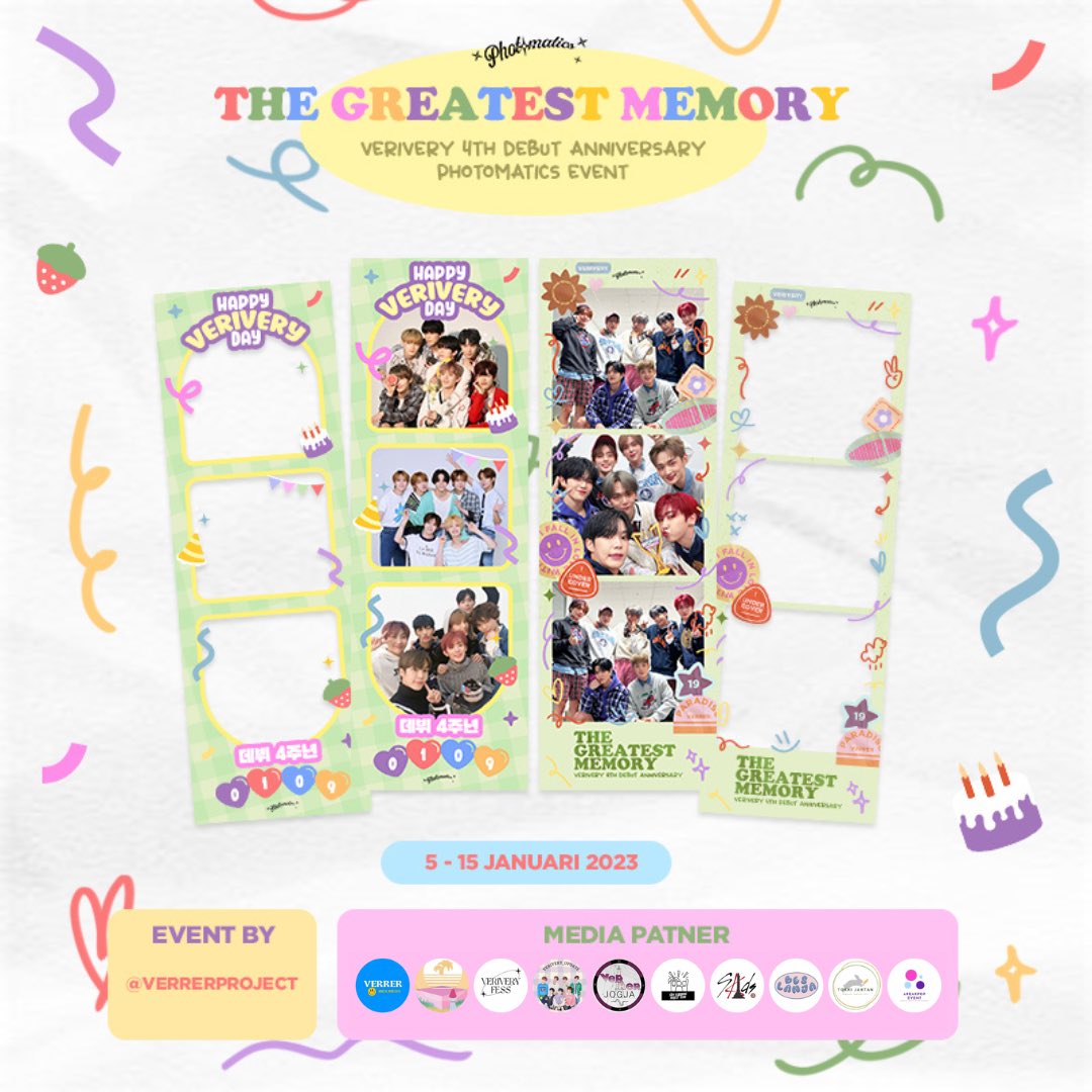 VERRERPROJECT's tweet photo. ✨The Greatest Memory✨

Hello VERRERs, lets celebrate VERIVERY 4th debut anniversary with us at photobooth event collaboration with @photomaticsid

Please kindly check the poster below for more details💜🤍

#베리베리 #베러 
#VERIVERY #VERRER
#VERIVERYGreatestMemory
@the_verivery https://t.co/jS8BUFCZb2