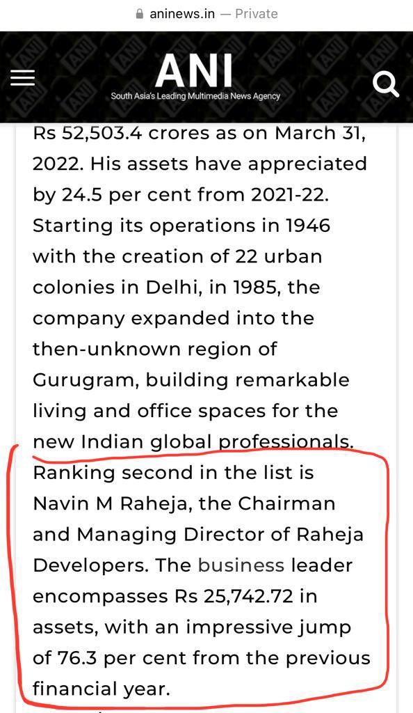 SocietyRGFBA's tweet photo. #AsiaoneMagazine has done an article which has been quoted by #ANI and #bsindia which states #navinraheja2 of #RahejaDevelopers wealth has gone up by substantially. Sad to see him getting rich &amp; famous off #CheatedHomeBuyers and despite #HRERA and #NC_DRC #NCDRC arrest warrants. https://t.co/2KLElJr5uV