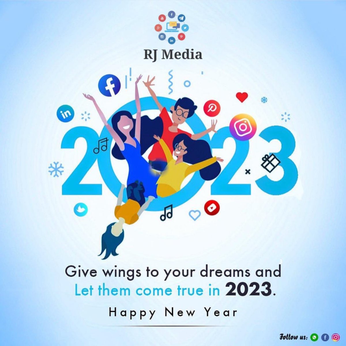 rjmedia_in's tweet photo. A very Happy New Year to all our Clients. We Wish you Good HEALTH and WEALTH FOR 2023. π#RJMedia #HappyNewYear https://t.co/JK5qjzEMT8
