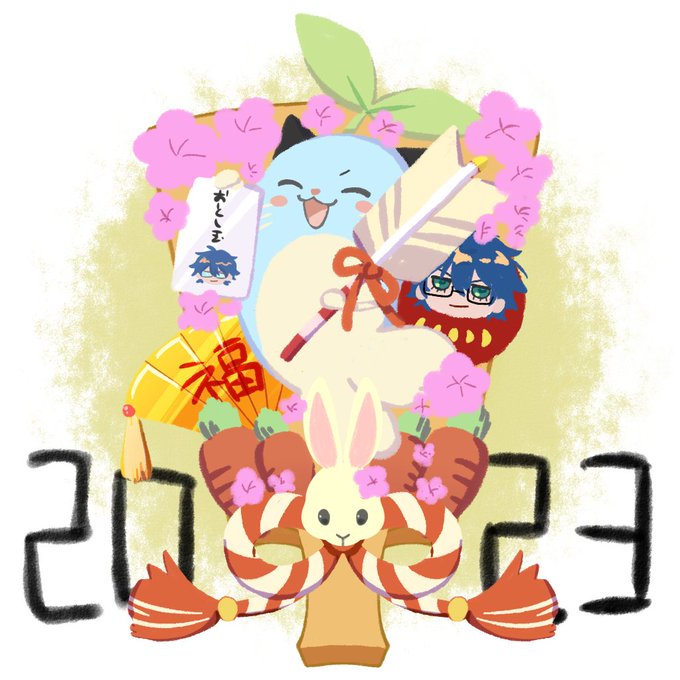 ワンドロ難し～楽し～初描きはまめねこ!! #2023年新春まめねこ書初め60分一発勝負 