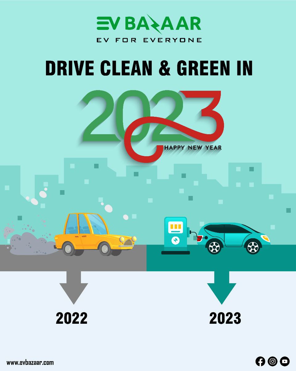 EvBazaar's tweet photo. A new year, a new beginning. Let's make it a green one with electric transportation. Happy New Year from our EV family to yours! Here's to a greener and more efficient future.

#electricvehicle #happynewyear #happynewyear2023 #newbeginnings #NewYear https://t.co/HeC6cGiEJX