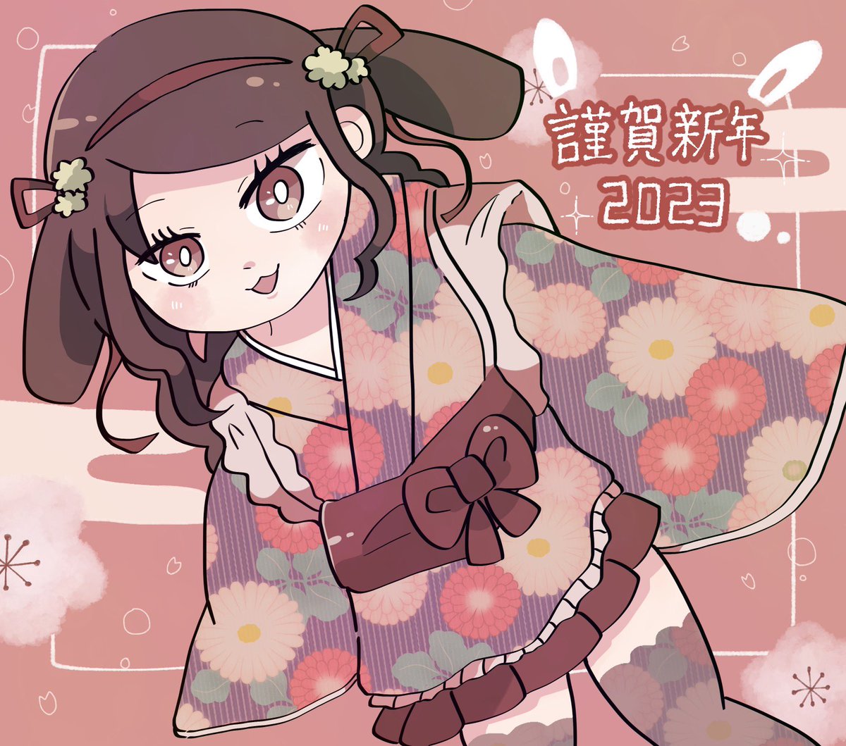 1girl solo japanese clothes kimono brown hair thighhighs bangs  illustration images