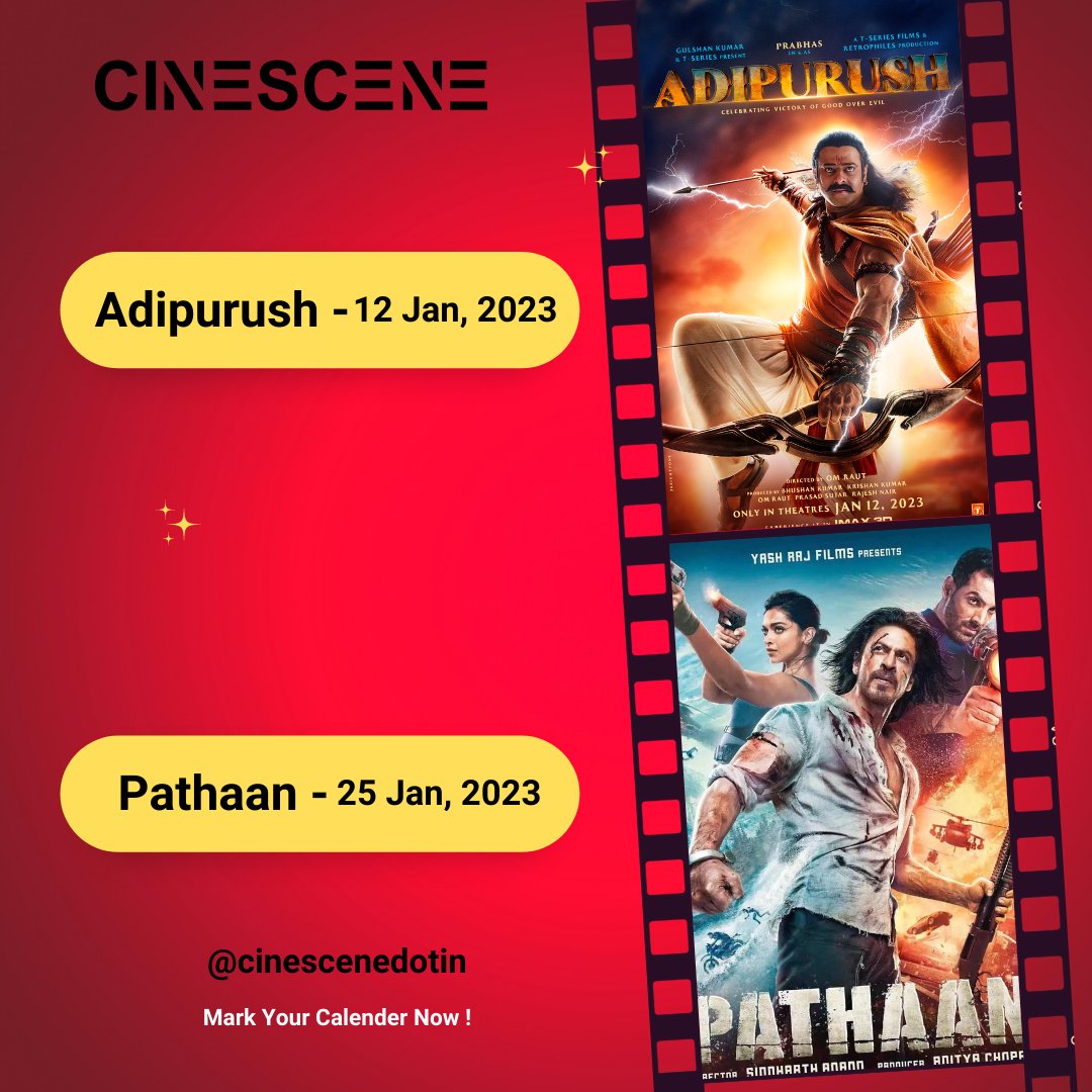 Cinescenedotin's tweet photo. Watching old movies over and over again is getting old, isn't it? Here is a list of 5 Upcoming Bollywood movies to watch in the first half of 2023:-

1. Pathaan
2. Adipurush 
3. Shehzada
4. Yaariyan 2 
5. Jawan 

#bollywood #movies  #Srk #prabhash #kartikaryan #actor https://t.co/5stKTc79PA