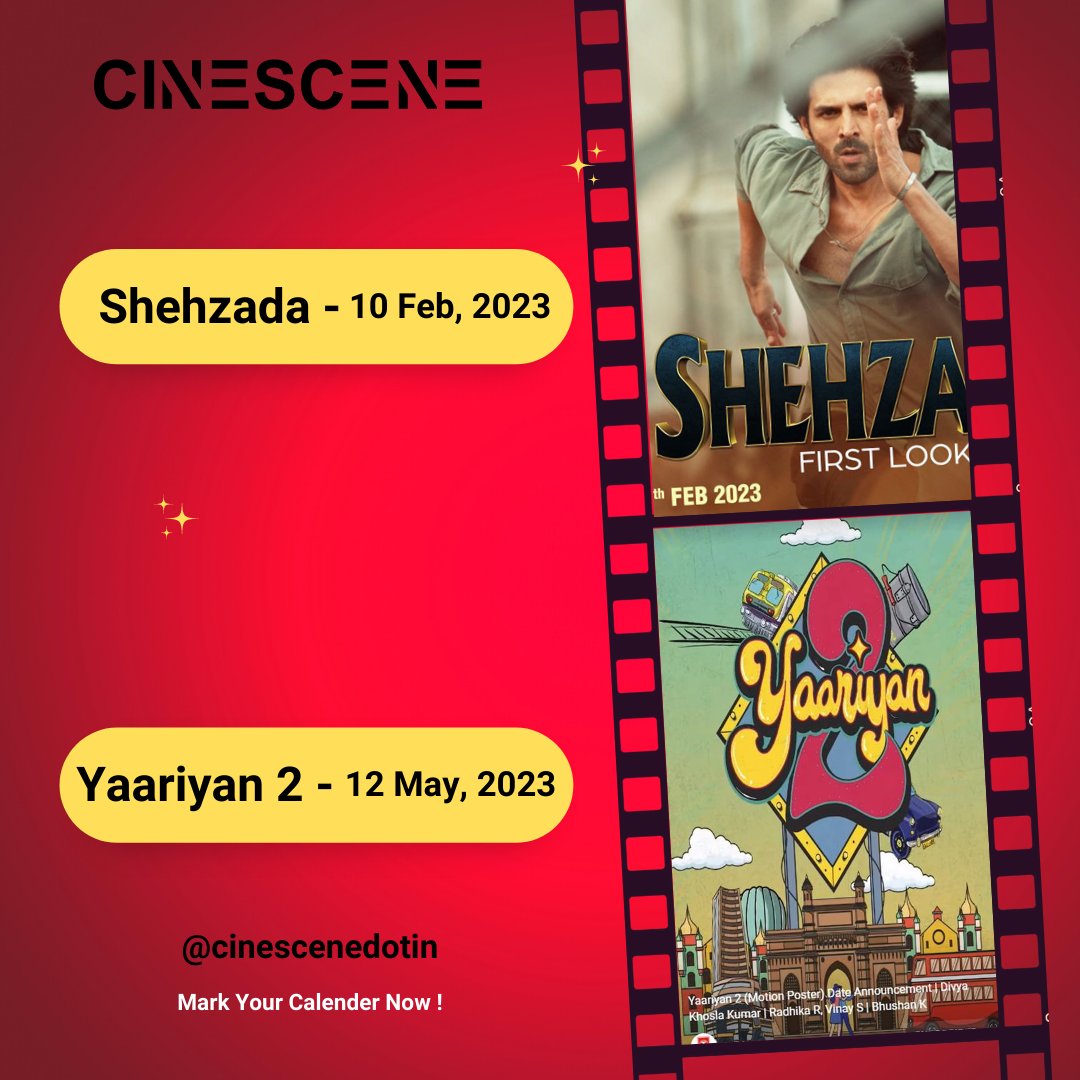 Cinescenedotin's tweet photo. Watching old movies over and over again is getting old, isn't it? Here is a list of 5 Upcoming Bollywood movies to watch in the first half of 2023:-

1. Pathaan
2. Adipurush 
3. Shehzada
4. Yaariyan 2 
5. Jawan 

#bollywood #movies  #Srk #prabhash #kartikaryan #actor https://t.co/5stKTc79PA