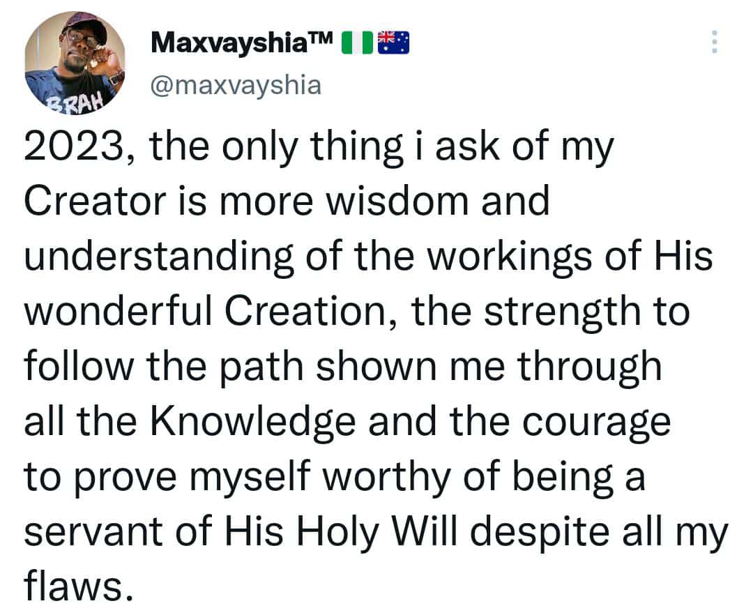 amazselenko's tweet photo. @maxvayshia Happy New Year Brother. Saw this update and followed you ASAP. You have wisdom, knowledge and understanding already 🤷

Happy New Year 🙏🏽 https://t.co/NcSrkgULws