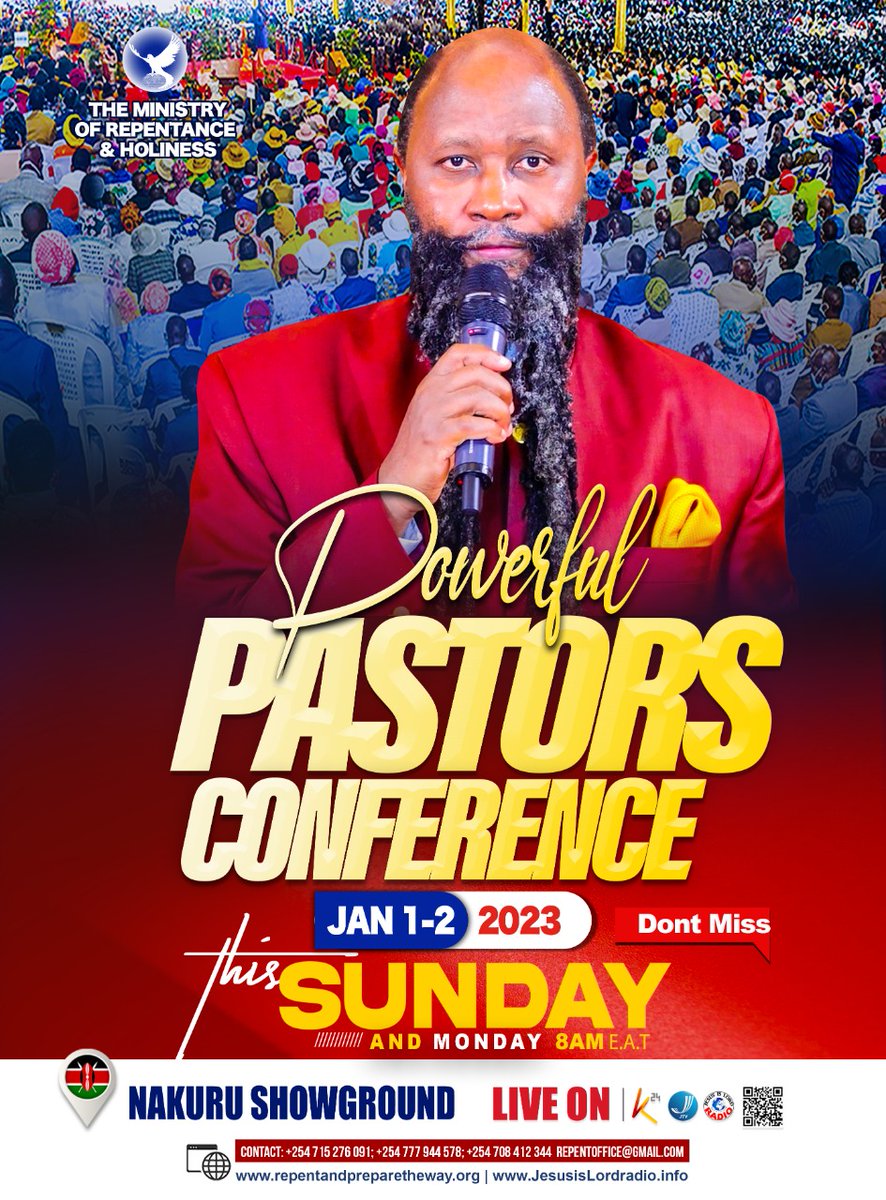 E_Mutisya's tweet image. Beloved people from all the Four corners of the earth, I welcome you all to the #GlobalEternalWord2023 presided over by THE TWO ANCIENT PROPHETS OF THE LORD. The ONES we saw Dreadfully revealed during just concluded Menengai meeting.

Live on @K24Tv &amp;amp; @JIL_Radio 

Don't Miss!