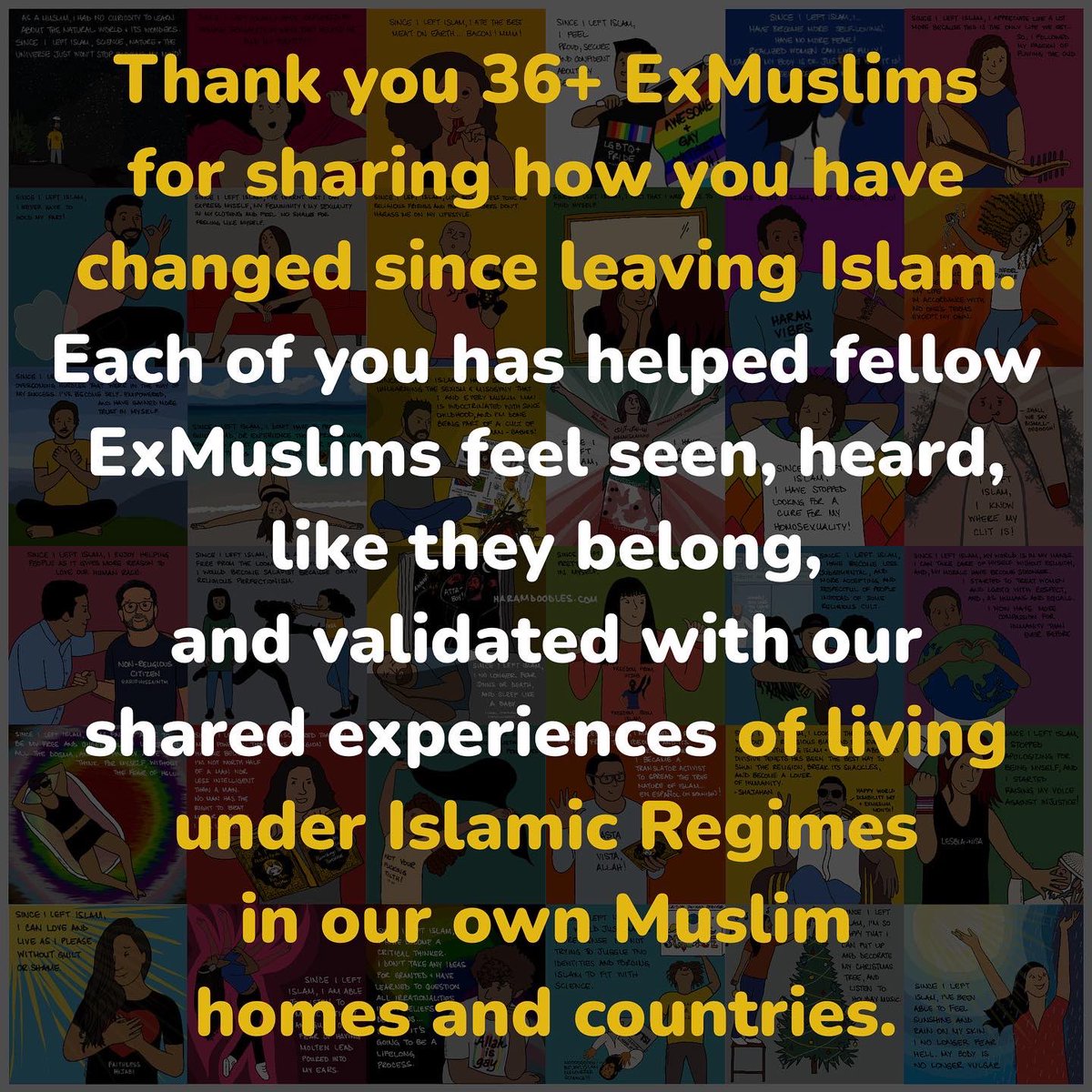HaramDoodles's tweet photo. As we end #ExMuslimmonth, our collective journeys out of Islam continue! Some of us #ExMuslims have the power and privilege to easily walk away from Islam unscathed and unharmed, some of us put up a damn good fight, some of us didn’t make it at all… https://t.co/JLHjW3fdkv