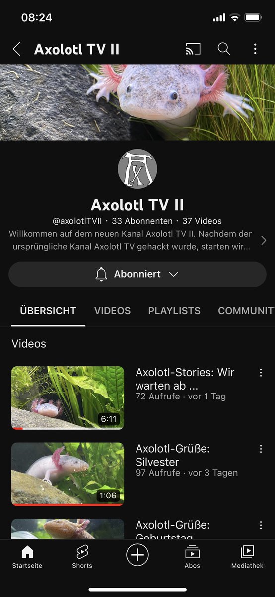 Schaut #AxolotlTVII . Besucht die vier #Axolotl