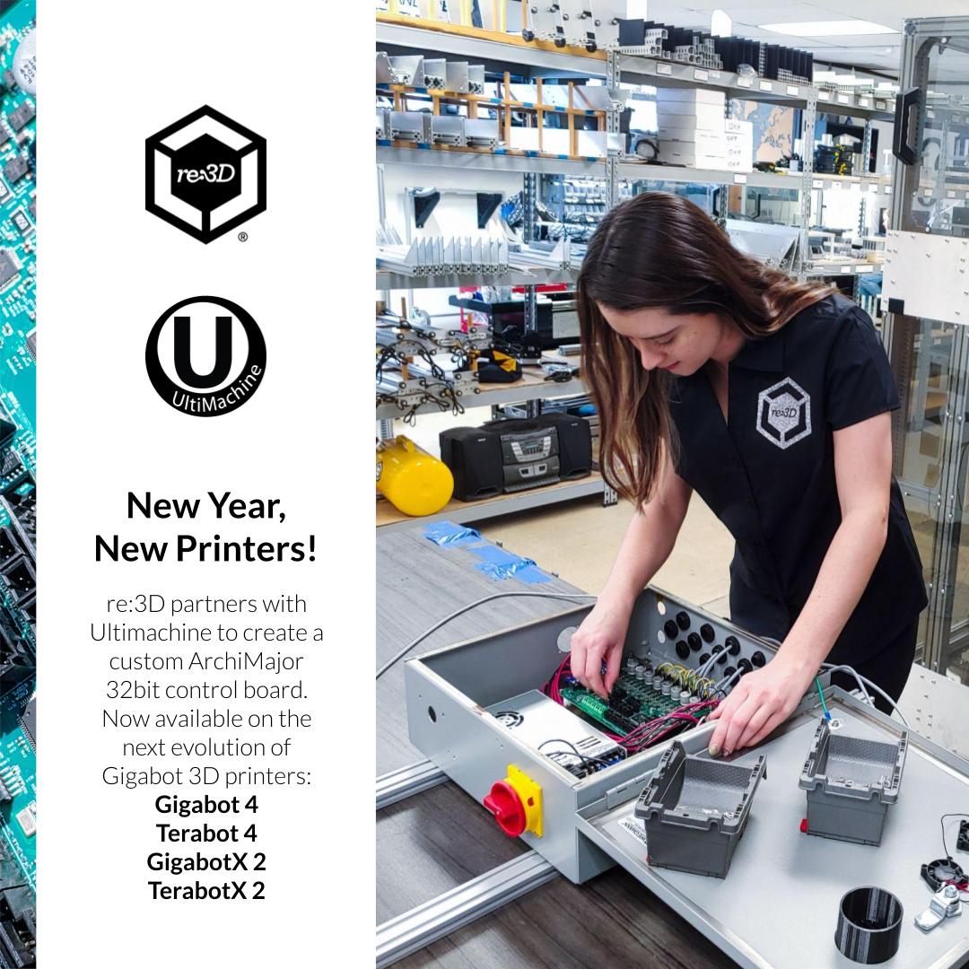Happy New Year! re:3D is thrilled to announce our newest #Gigabot 3D Printers, w/ a custom 32bit ArchiMajor PCB developed in partnership with US-based Ultimachine (ultimachine.com)! Read more at:
re3d.org/2023gigalaunch/
<a href="/AmericaMakes/">America Makes</a> #3Dprinting #Manufacturing #OpenSource