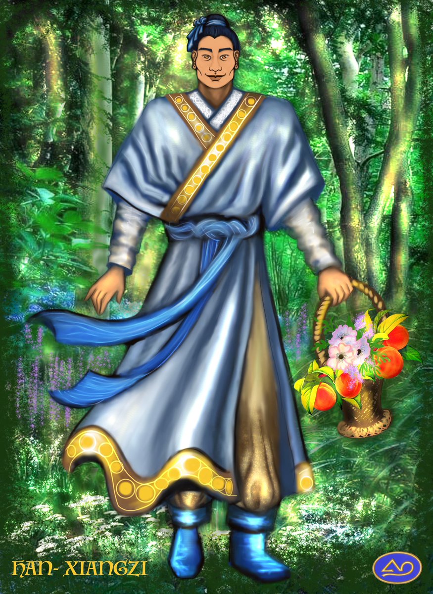 Elia42KA's tweet image. MITOLOGÍAS DEL MUNDO: #DiosesChinos  HAN SHIANGZI es sobrino de un poeta y de él aprende la suprema armonía del Espíritu y el equilibrio interior.
Lleva Flores o Melocotones y es el Dios encargado de llenar el Alma de Armonía, belleza y Amor.@los7soles