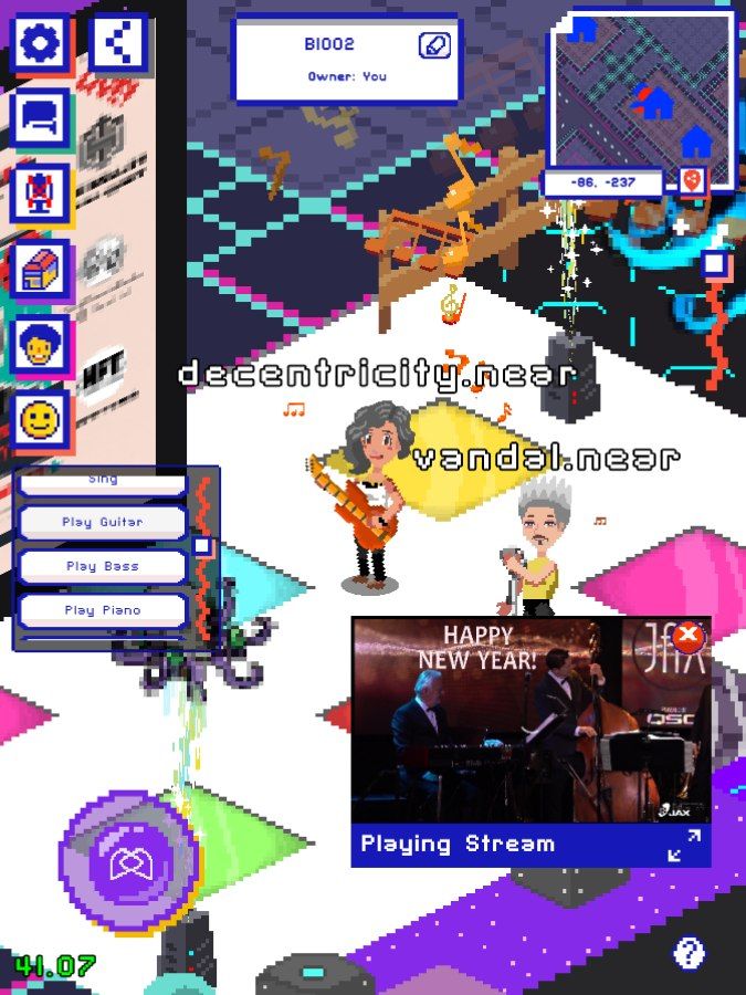 decentricity's tweet photo. Happy New Year!
With @ArtimusLeton, @MetaJAX and @vandigital last night, in two different 'verses -- @realitychain & #basereality
Didn't get to jump into @cryptovoxels due to connection issues at the beach but Happy New Year to that 'verse too! https://t.co/JGdX21IaLp