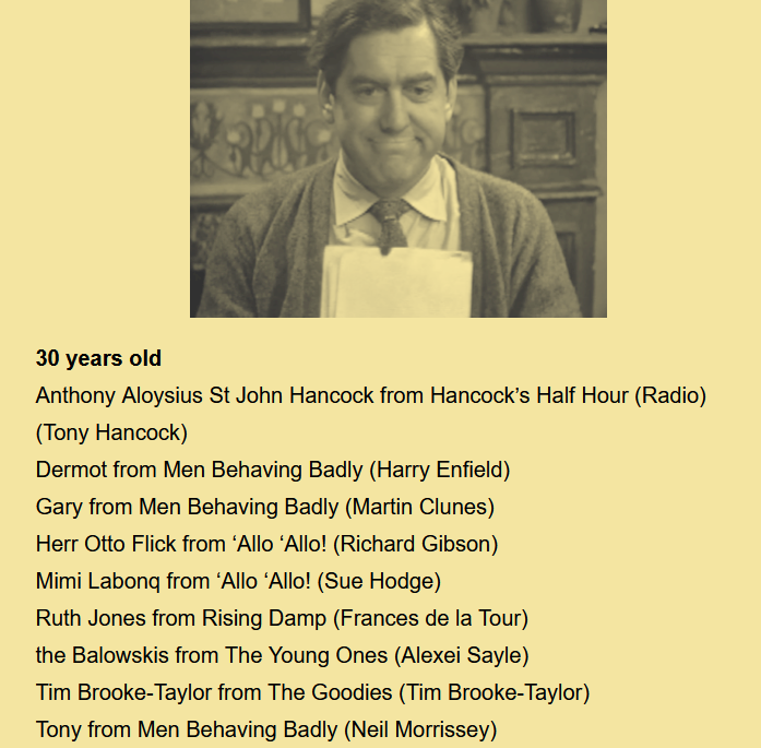 BLOG UPDATE: The Mega-Meldrew Point Want to feel old? Or just express surprise that Trigger from Only Fools and Horses was younger than Dave from The Royle Family? Here's a long list of sitcom characters by age (at their first appearance) to explore: brokentv.uk/2023/01/01/the…